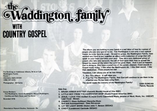 The Waddington Family with Country Gospel backcover